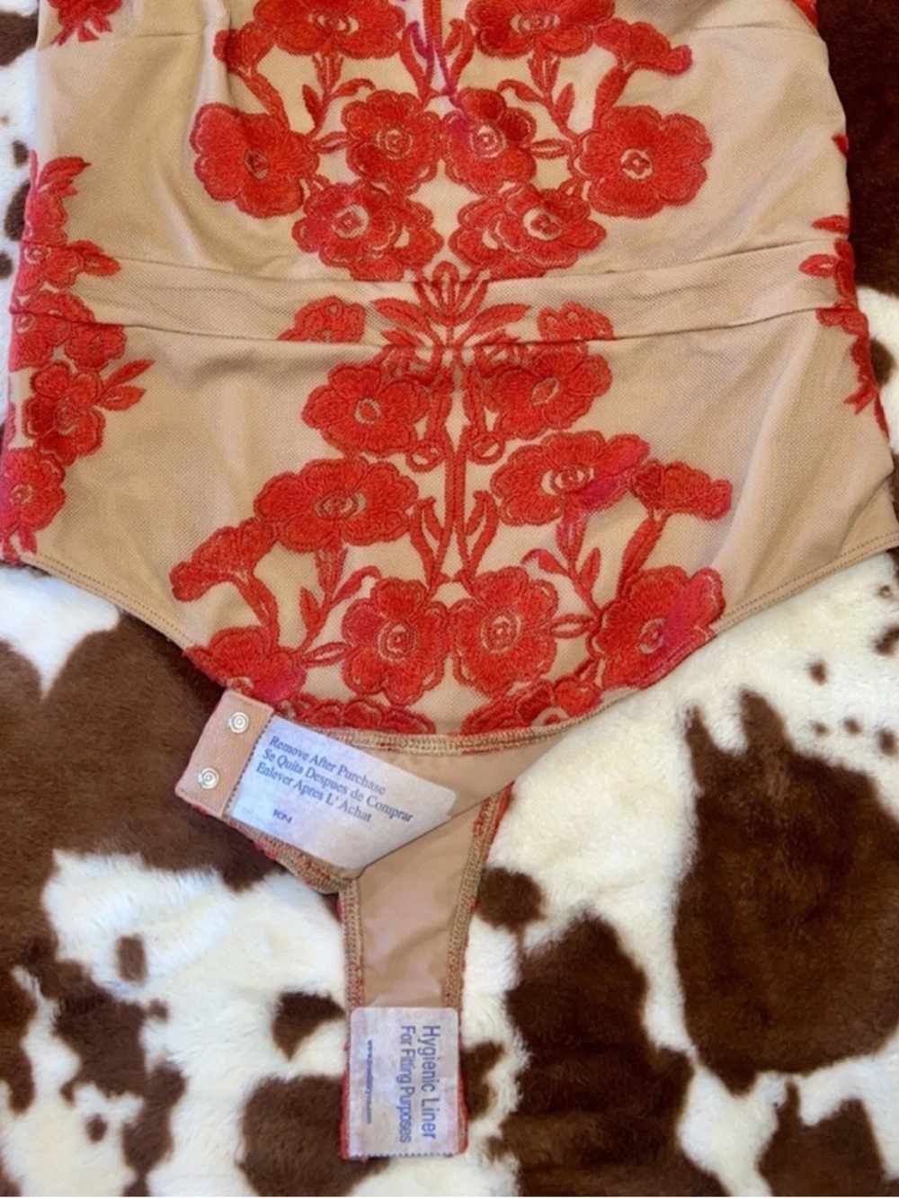 NWT For Love and Lemons Temecula One Shoulder Bodysuit Red/Nude - Picture 13 of 14